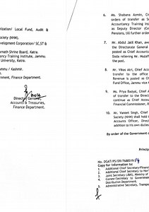 J&K Finance Department has ordered the transfers & postings and assignment of additional charge of 10 officers, including Directors Finance, Financial Advisors/Joint Directors and Chief Accounts Officers. #JammuAndKashmir #jammukashmir #JammuKashmirNews #jammu #jammuandkashmirnews #newsfeed #NewsAlert #news #NewsUpdate @top fans #transfers #postings #TransfersAndPostings | Satyameva Jayatey