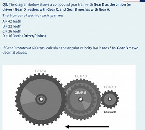 Q8. The diagram below shows a compound gear train with Gear D a... | Filo
