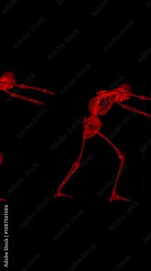 Animated Skeleton characters in a looping creeping walk sequence, with old style film noise and flickering details.