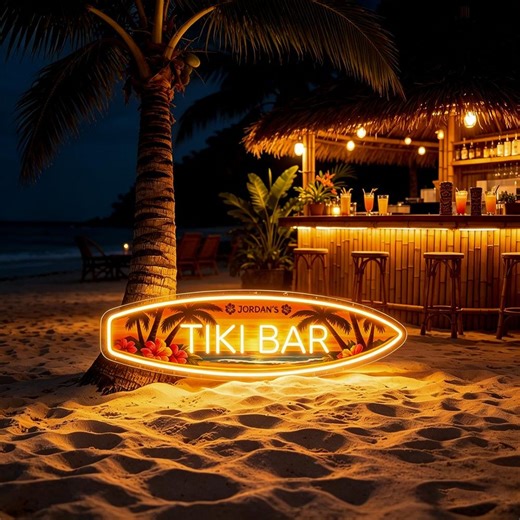 Custom Tiki Bar Neon Sign, Personalized Surfboard LED Sign, Tropical Home Bar Decor, Beach Bar Light, Tiki Lounge Wall Art. - Etsy