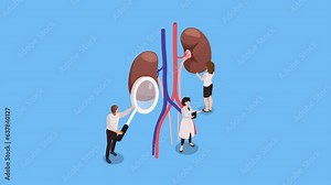 Group of doctors doing activities around human kidneys cartoon animation in 4K UHD 3840x2160