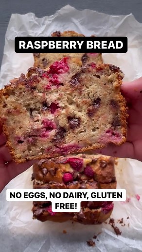 The BEST ever raspberry bread made with no eggs, no dairy, and completely gluten free! FULL RECIPE- https://thebigmansworld.com/healthy-banana-raspberry-bread/ | The Big Man's World