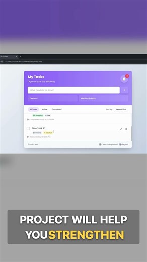 Build To-Do App from Scratch HTML CSS JavaScript - Part 2 #shorts #trend #javascript #html #code