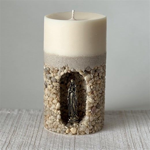 Handmade Virgin Mary Candle, Organic Soy Wax, Stone Grotto Design, Religious Home Decor - Etsy