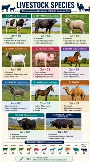 Chromosome numbers of livestock species | #education #study #animal #youtube #shorts