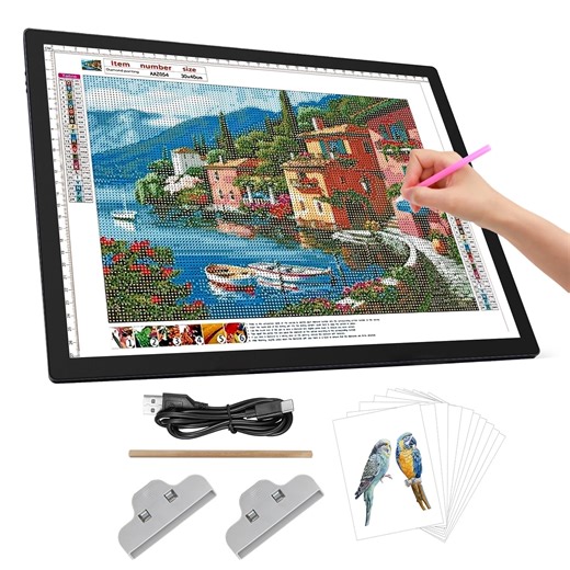 Light Box A3 with Clips,Rechargeable Led Light Pad,3 Colors Dimmable and 6 Brightness Dimming Light Table for Diamond Painting,Drawing,Sketching,Tattoo,Vinyl Weeding