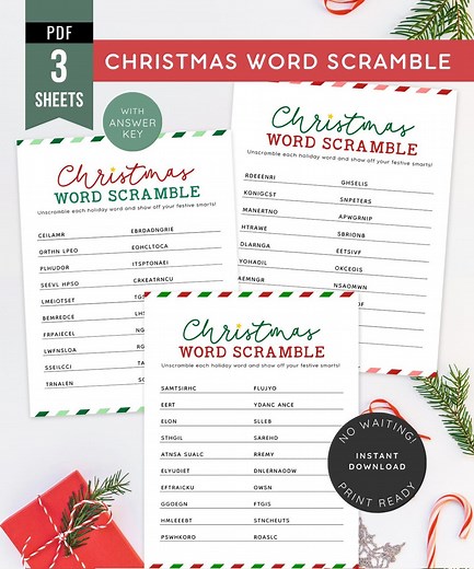 Christmas Word Scramble Printable, 3 Games, Family Activity, Holiday Game, Party Printable, Christmas Word Challenge, Christmas Party Games - Etsy