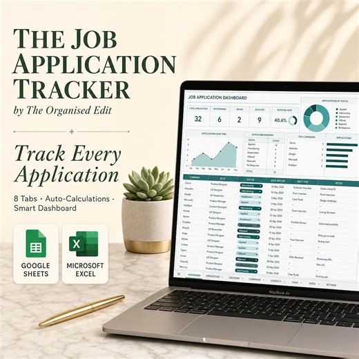 Digital Job Application Tracker | Google Sheets Excel, Planner, Interview Job Search, Job Application Template Simple Dashboard Spreadsheet