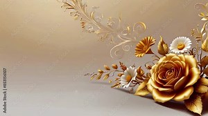 Golden flower corner frame appearing composition for wedding and valentine