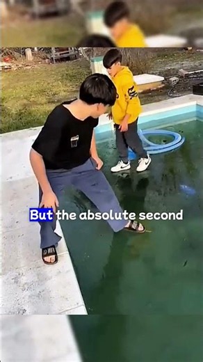 Dangerous prank by little brother on a frozen swimming pool! 😱🧊 #shorts