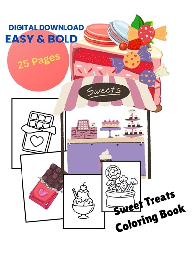 Sweet Treats Coloring Book | Bold & Easy, 25 Pages (digital Download) - Etsy