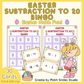 Easter Subtraction to 20 Bingo (4x4) | Math Game for 1st & 2nd Grade