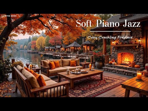 Relaxing Autumn Cabin Vibes 🍂 Soft Piano Jazz Music & Cozy Crackling Fireplace for Peaceful Morning