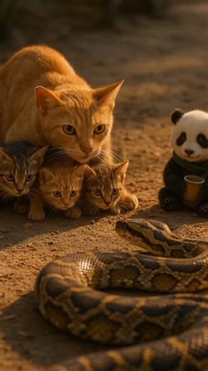🐍【Mother Cat vs Python — BaoBao’s Scared Exit】🐼 BaoBao 原本只是想安靜地觀察， 卻被蟒蛇逼近嚇到逃跑。 留下母貓，堅定地守護三隻小貓。💔 💡 Real courage doesn’t always roar — sometimes it protects in silence. 🐾 🎬 想看完整版？ 🔗 到 YouTube 搜尋【Panda Pause】🐼💥 #PandaPause #母貓對蟒蛇 #BaoBao #AI短片 #CinematicShorts #動物本能 #WildlifeDrama | Panda Pause-FB