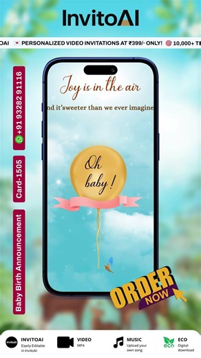 Baby Birth Announcement Invitation Video | New Born Announcement Video Templates | Invito AI- 1505