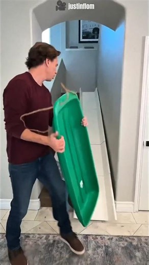 Dad Turns Stairs Into Slide 😱 #shorts