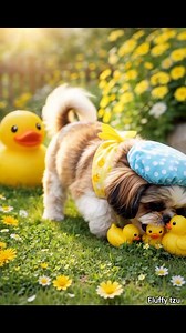 Quack-quack fun with my fluffy Shih Tzu buddy 🐾🦆 Happy National Rubber Ducky Day! #RubberDuckyDay #ShihTzuCute #PuppyFun #TinyPaws #DogLovers #CuteMoments | Fluffy Tzu