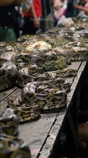 Giant Pythons for Sale at a Crowded Traditional Market