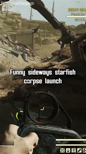 Sideways corpse launch in Fallout 76's Jackson Junkyard