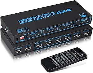 avedio Links 4K@60Hz HDMI Matrix Switch 4x4 with EDID, 4 in 4 Out HDMI Switcher Splitter Audio Video Distributor Selector Box with IR Remote, Support HDR, HDMI 2.0b, HDCP 2.2, 3D, 18Gbps, YUV 4:4:4