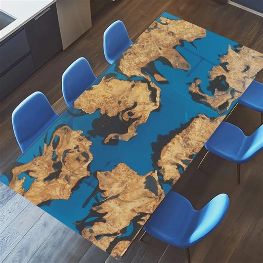 Walnut Wood & Blue Epoxy Resin Dining Table - Live Edge River Table - Etsy