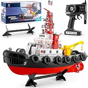 RC Boat, HengLong 2.4GHZ US Fire Rescure Boat, Remote Control FireBoat, Water Spray with 2 Rechargeable Batteries, Swimming Pool Lake for Age 14+