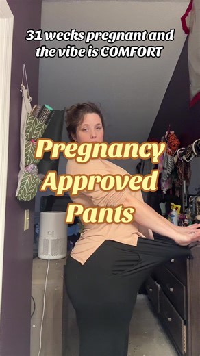 31 weeks pregnant and the vibe is comfort at all times. These pants are perfect for sleeping, lounging, or can be dressed up a bit. ✅ soft ✅ stretchy ✅ pockets #31weekspregnant #midsizefashion #cozyvibes #pregnancy #maternitypants