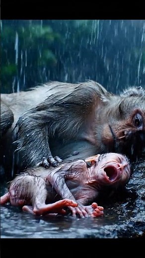 Baby monkey starts CRYING loudly, cold and scared #animals #wildlife #monkey