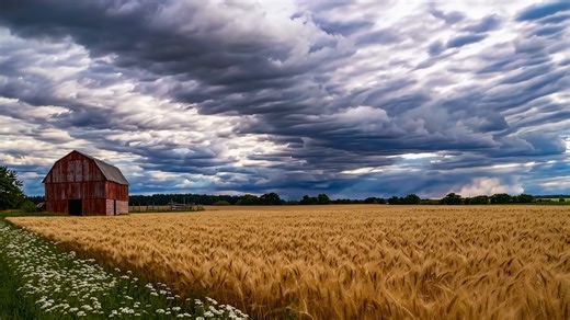 Wheat, Field, Barn. Free Stock Video
