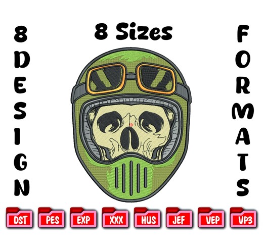 Biker Skull Helmet Embroidery, Tactical Skeleton Rider, 8 Formats 8 Sizes - Etsy