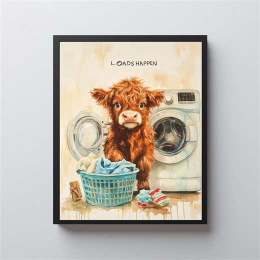 Farmhouse Highland Cow Print, Printable Reddish-brown Calf Art, Playful Laundry Room Decor, Whimsical Laundry Wall Art Download - Etsy