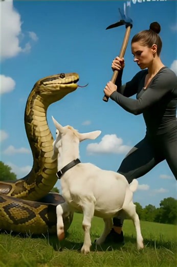 Python Argues with a Beautiful Woman – A Goat Tries to Mediate! #funny #animals #giant