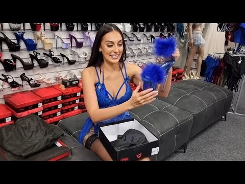 Ashley Tries Pleaser ADORE-727F Electric Blue 7 Inch High Heel Platform Shoes With Stockings