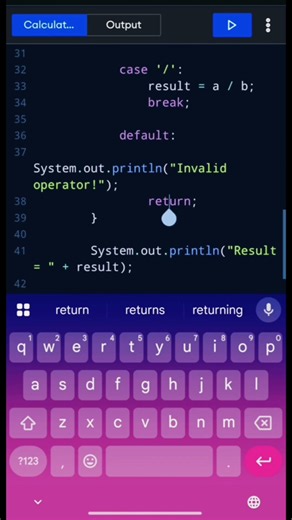 Simple Calculator in Java 🔥 | Calculator Program in Java Using Switch Case | Java Tutorial #shorts