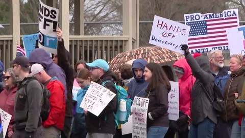 Video Now: Thousands protest Trump, Musk at rally in Providence