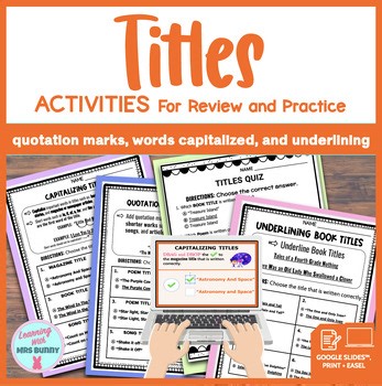 No Prep TITLES  Digital • Printable Worksheets • Activities • Test Grades 3-5