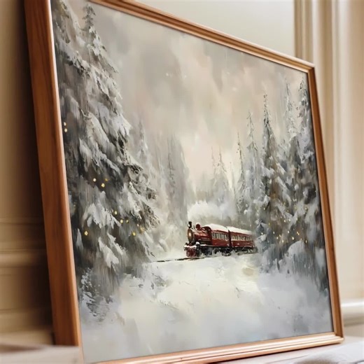 Vintage Christmas Train Printable Wall Art Winter Snow Landscape Holiday Decor Rustic Cabin Scene Cozy Nordic Forest Downloadable Print - Etsy