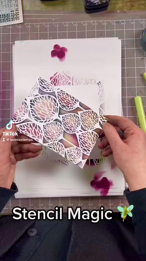 Making an easy Crafty Background with Lavinia Stamps🧚‍♀️ Using the Pods Stencil, Vibrant Element Inks, and our Stencil Brushes to create this FABULOUS background 😍 Follow our Pages for more crafting inspiration✨ | Lavinia Stamps
