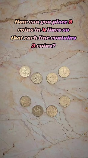 Make 4 lines of 3 coins using all 8 coins #coin #puzzle #fypシ゚viral #trending | Everyday Discoveries