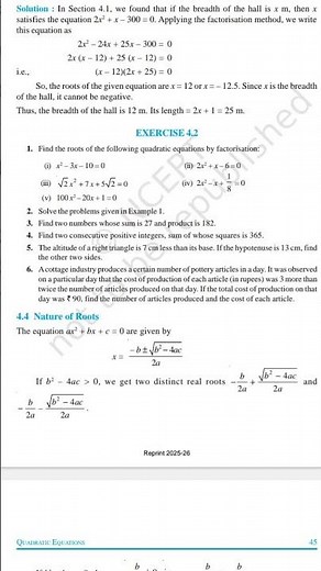 NCERT CLASS 10 chapter 4 Quadratic equations