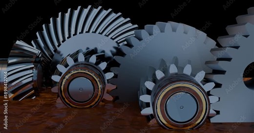 Close up demonstration of oil level in a flooded lubrication system in gearbox assembly. Oil level located mid point of the bearing rollers. Mechanical drive system