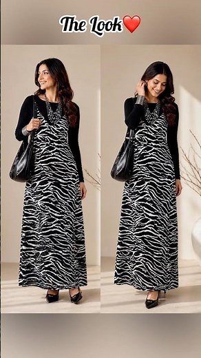Elegant Zebra Print Maxi Dress Look 🖤 | Chic Layered Outfit with Heels & Accessories #meesho
