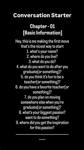 Conversation Starter Chapter - 01 [Basic Information]