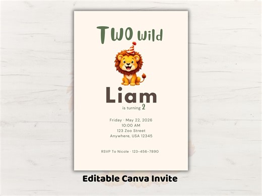 Two Wild Birthday Invitations. Printable and Mobile Second Birthday Invitations. Editable 2nd Birthday Boy Invites. Birthday Invite Template - Etsy