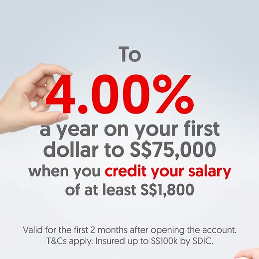 Make the most of your money with the 360 Account! Enjoy double the salary and spend bonus interest on your first dollar to S$75k for the first 2 months after opening the account. Simply sign up for a 360 Account, credit your salary of at least S$1,800, and/or spend at least S$500 on eligible OCBC credit cards to qualify. This limited-time offer ends on 31 Jul 2024. Start doubling your earnings today! T&Cs apply. Insured up to S$100k by SDIC. | OCBC