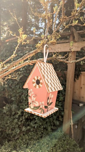 Now just waiting for new tenants 🐦🐣 Spring crafts are bringing me so much joy! Never painted a bird house before but decided to do a little series for my garden and all the sweet backyard birdies 🐦💗🏠 #spring #crafts #birdlovers #birdhouse #painting #springcrafts #easter #michaels | Megan Lally