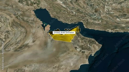 United Arab Emirates UAE Map Animation with 3D Satellite View for Middle East Business Trade Energy and Tourism Motion Graphic