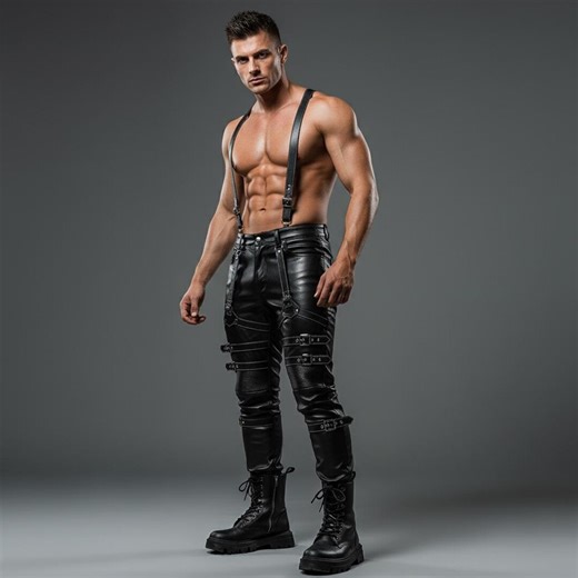 Men’s Leather Pants With Suspenders – Slim Fit Biker Pants | Strap Detail Streetwear | Statement Outfit - Etsy