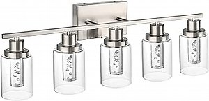 MELUCEE Bathroom Vanity Light Fixtures 5-Light Modern LED Vanity Lights for Bathroom Brushed Nickel with Crystal Bubble Clear Glass Shade, Dimmable Wall Light 3000K-6000K, Built-in LED Chips