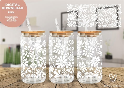 White Talavera Wrap Cielito Lindo Design: Mexican Flower PNG for 16oz Libbey Cup - Etsy